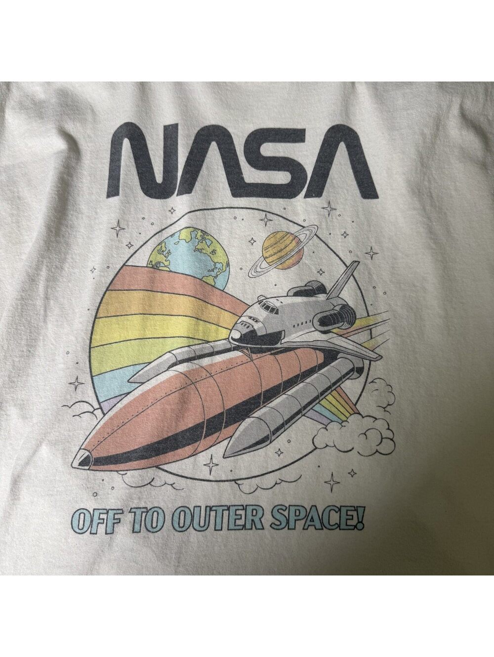 NASA Off To Outer Space Pastel Graphic Tee Cream Size L Vinyl Icons - Picture 5 of 8